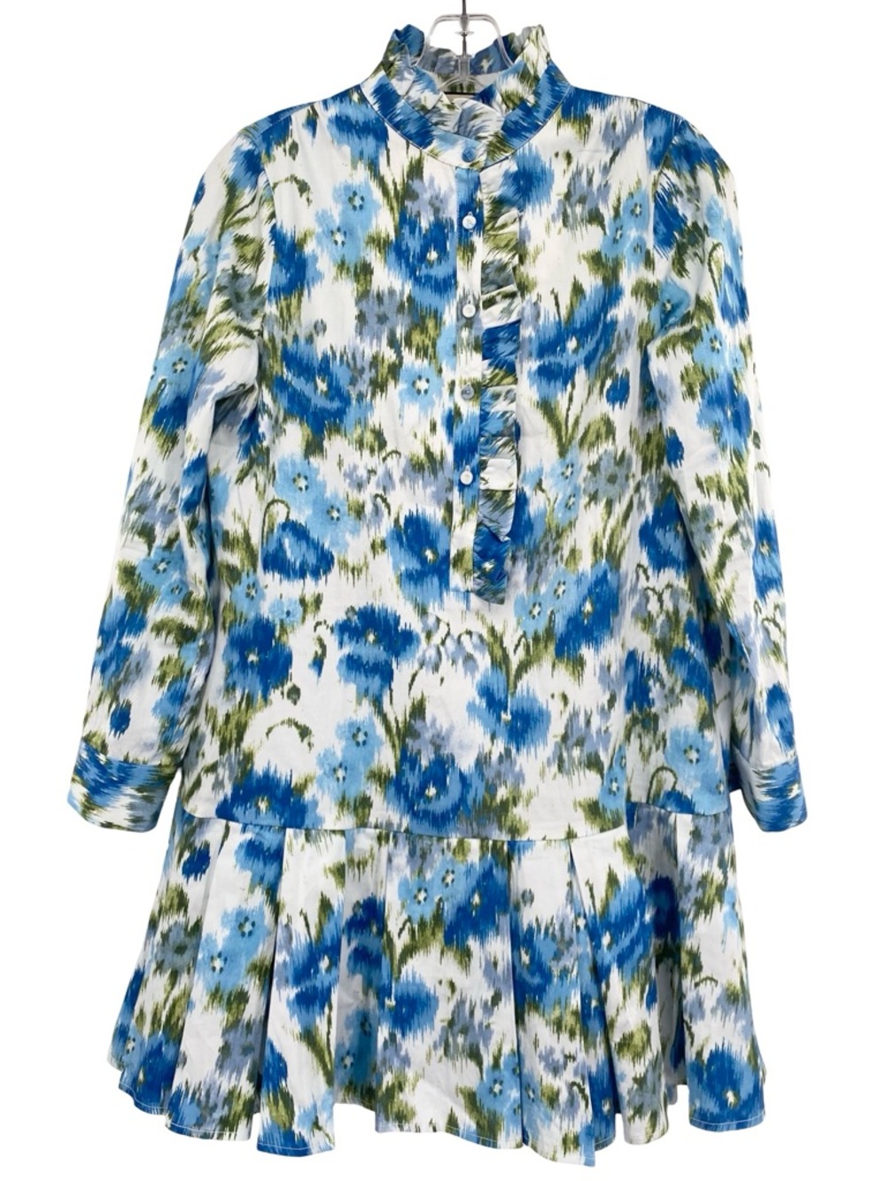 Tuckernuck Tate Ruffle Hem Blue Floral Long Sleeve Dress